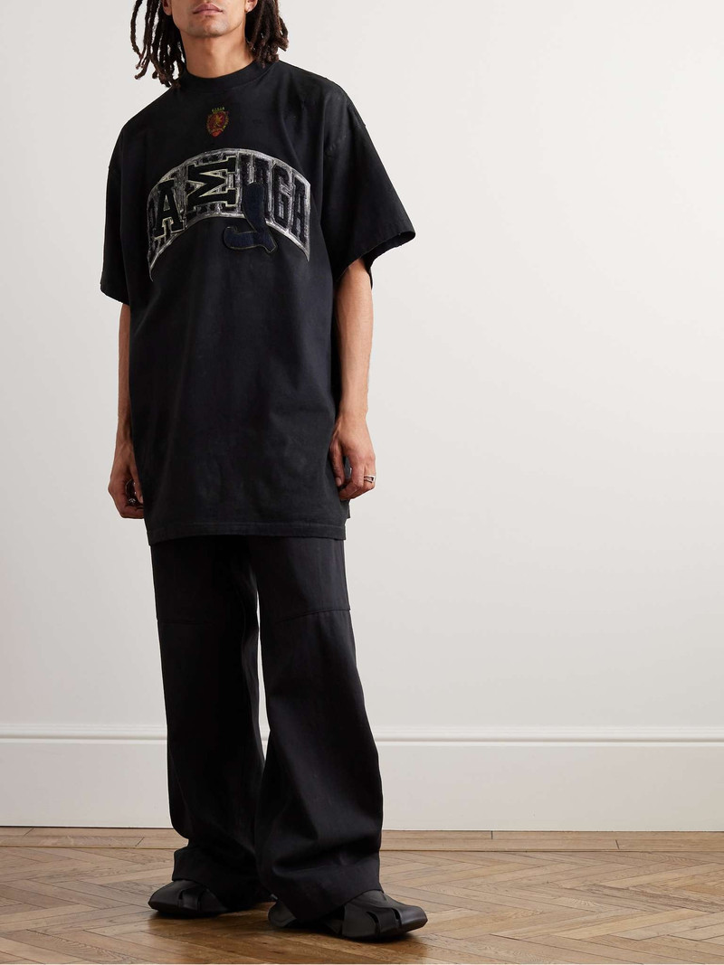 BALENCIAGA Distressed Logo-Appliquéd Cotton-Jersey T-Shirt outlook