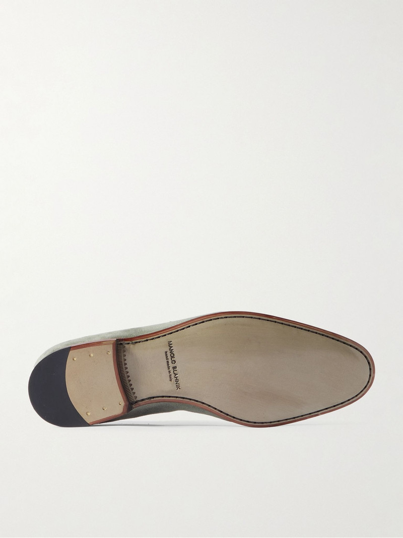 Manolo Blahnik Modena Leather-Trimmed Suede Loafers Green outlook