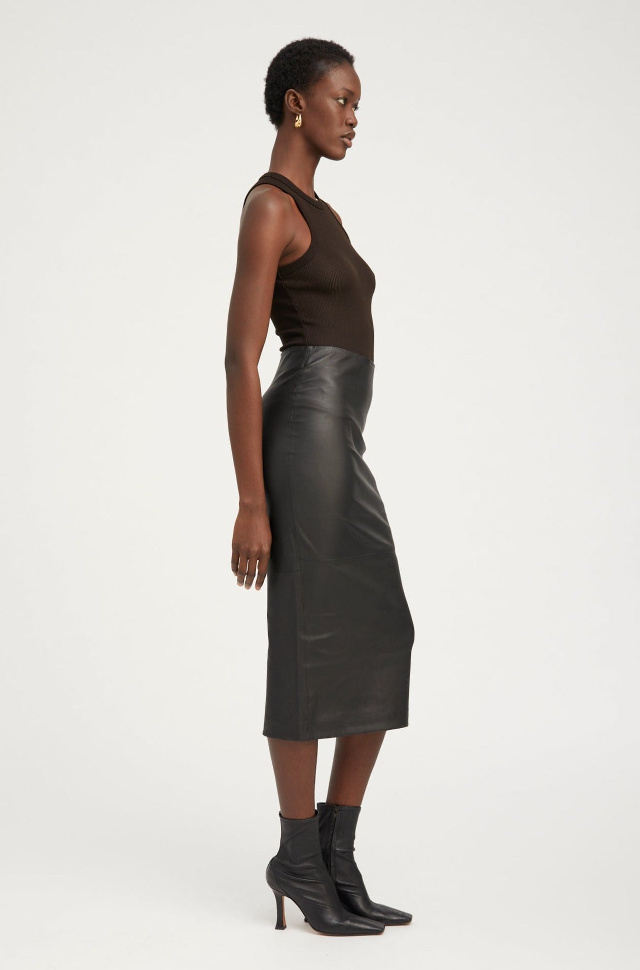 BLACK LEATHER TUBE SKIRT - 4
