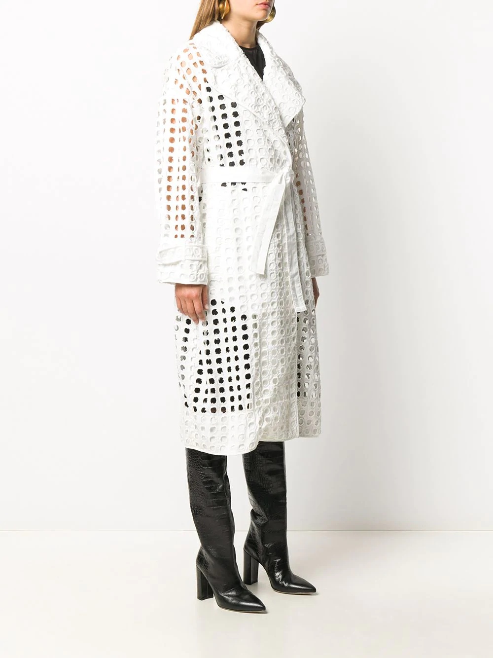 perforated-design midi coat - 3