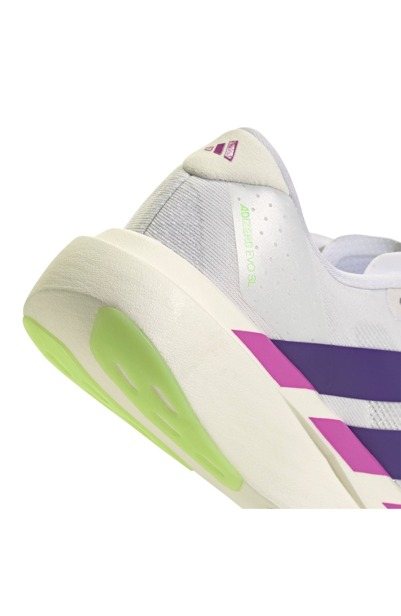 adidas Adizero Evo SL Running Shoe in White/Purple/Purple at Nordstrom - 9