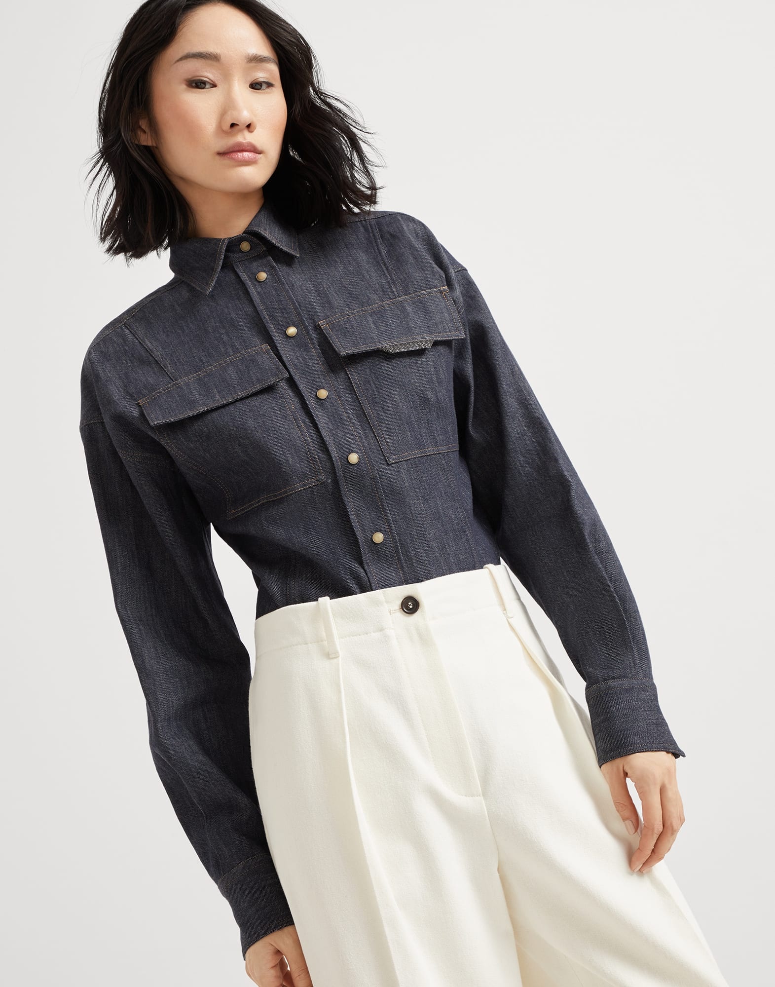 Dyed cotton and wool wrinkled denim pleated chino trousers - 3