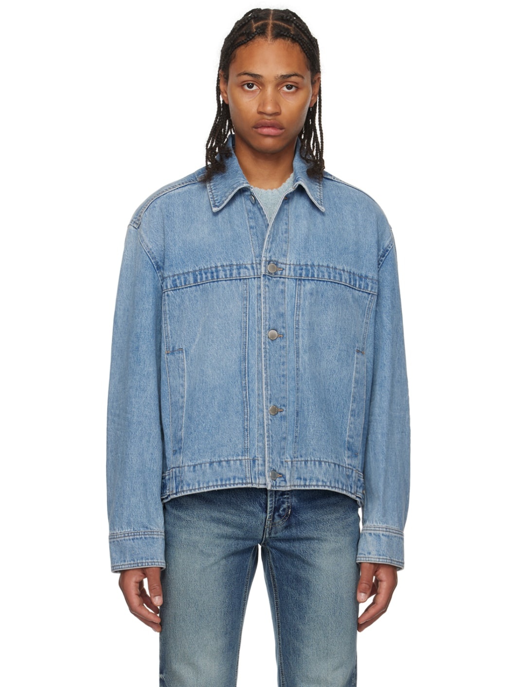 Blue Paneled Denim Jacket - 1