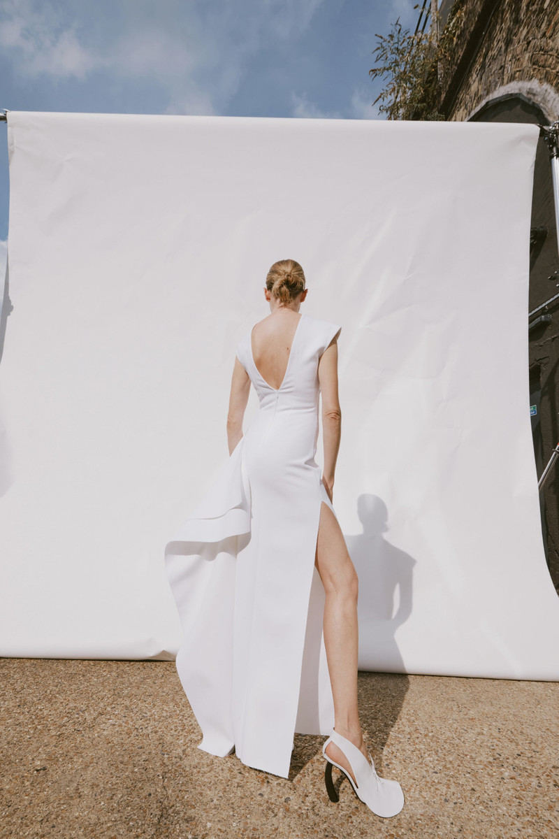 HIGH NECK PENCIL DRESS WITH SIDE PANEL DETAIL WHITE 1