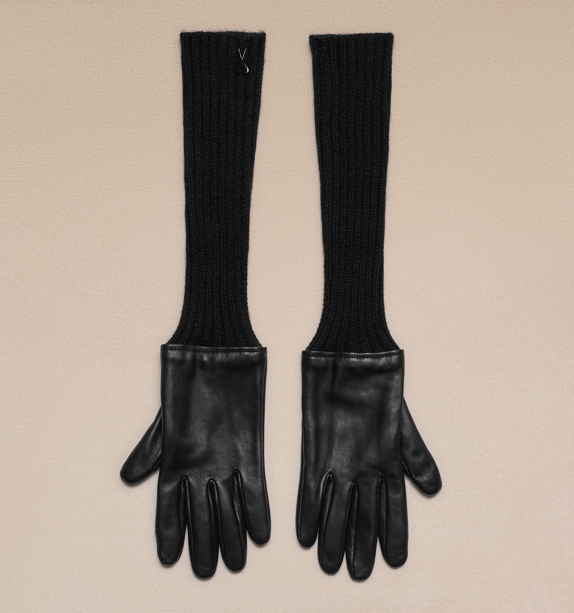 Long Knit And Leather Gloves - 6