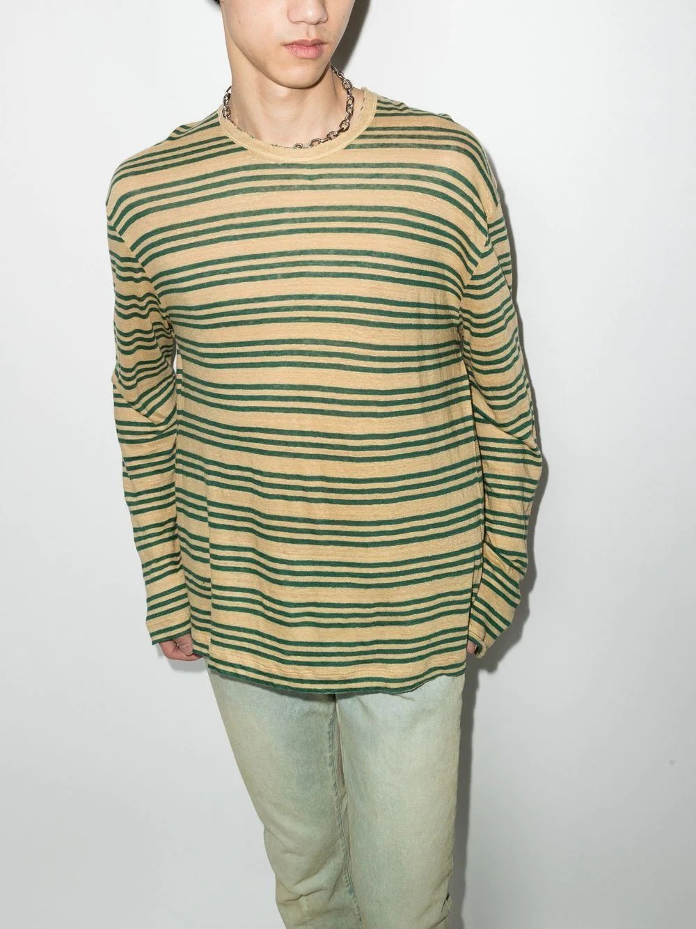 striped long-sleeve linen T-shirt - 2