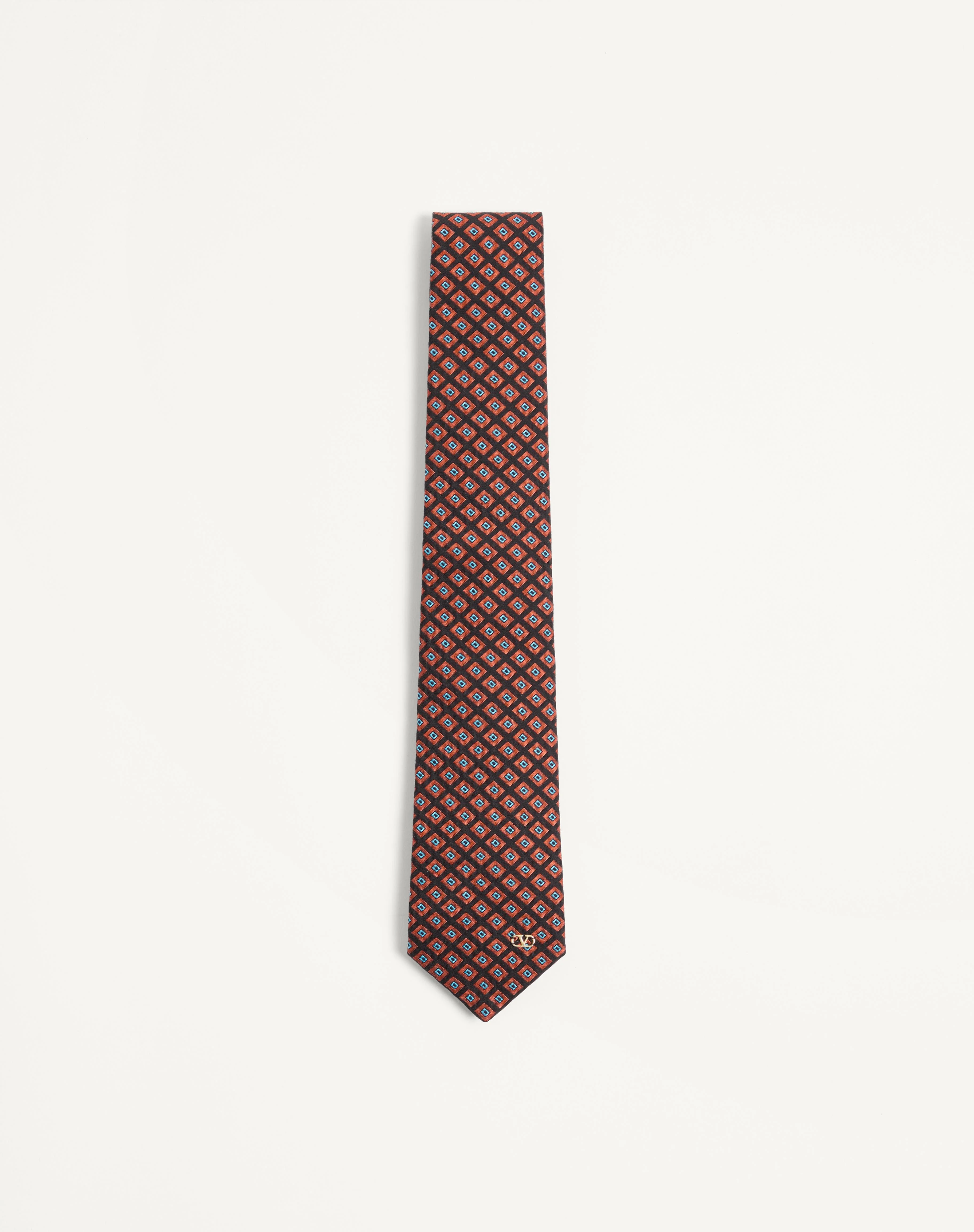 VALENTIE JACQUARD COTTON TIE WITH CHAMBER PATTERN AND VLOGO SIGNATURE DETAIL - 1