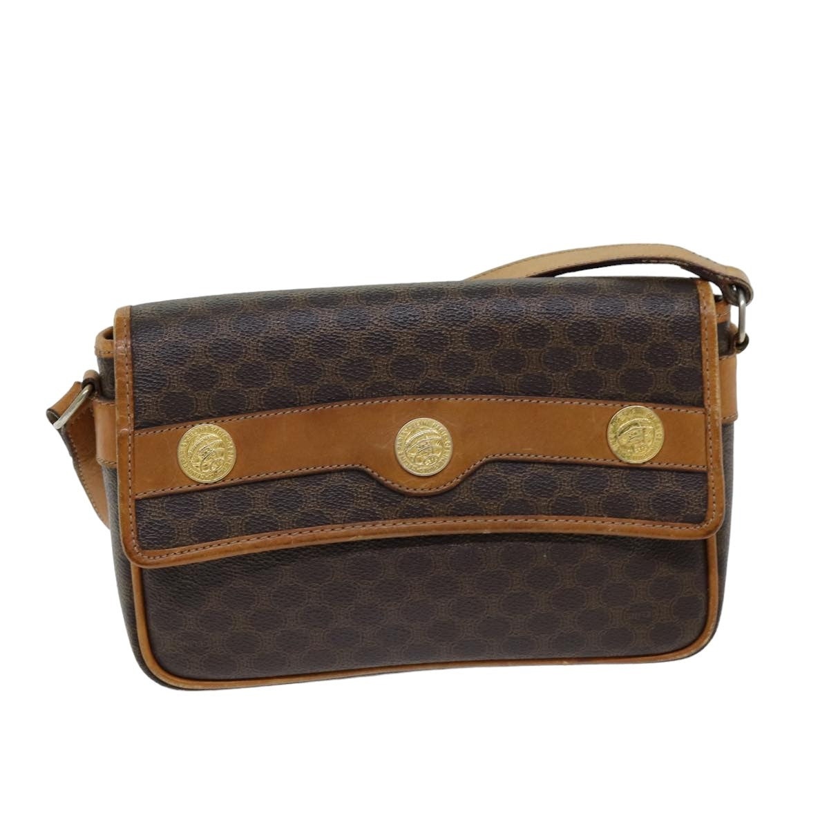 CELINE Macadam Canvas Shoulder Bag Pvc Brown - 13