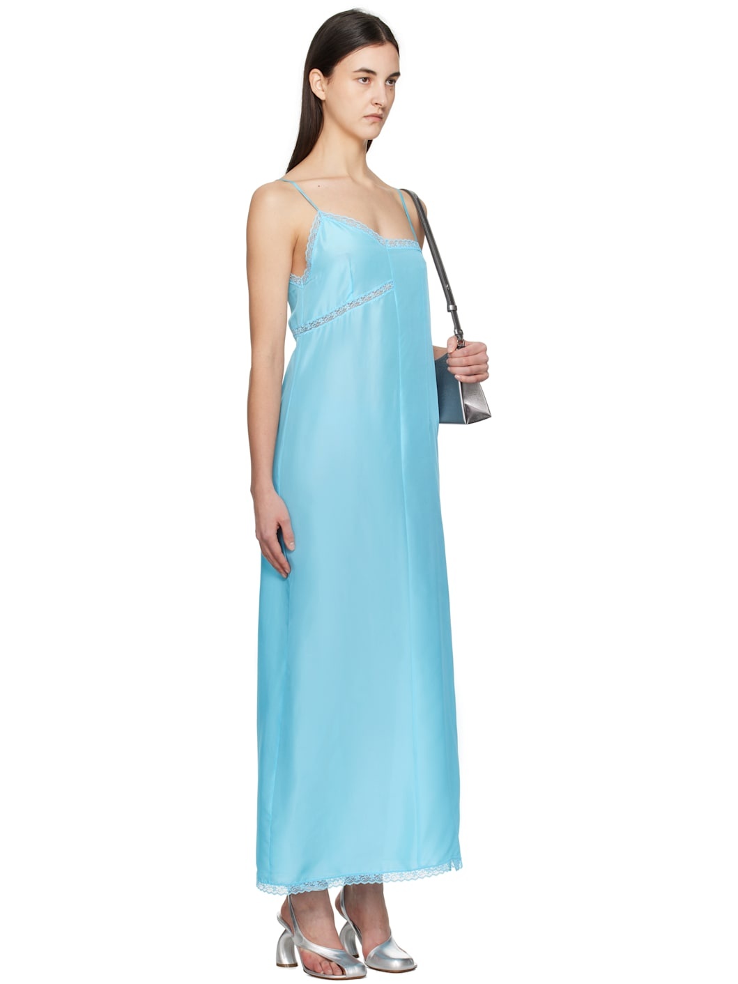 Blue Light Silk Lace Camisole Maxi Dress - 2