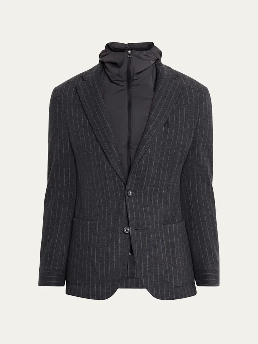 Men's Hooded Wool Pinstripe Blazer - 1
