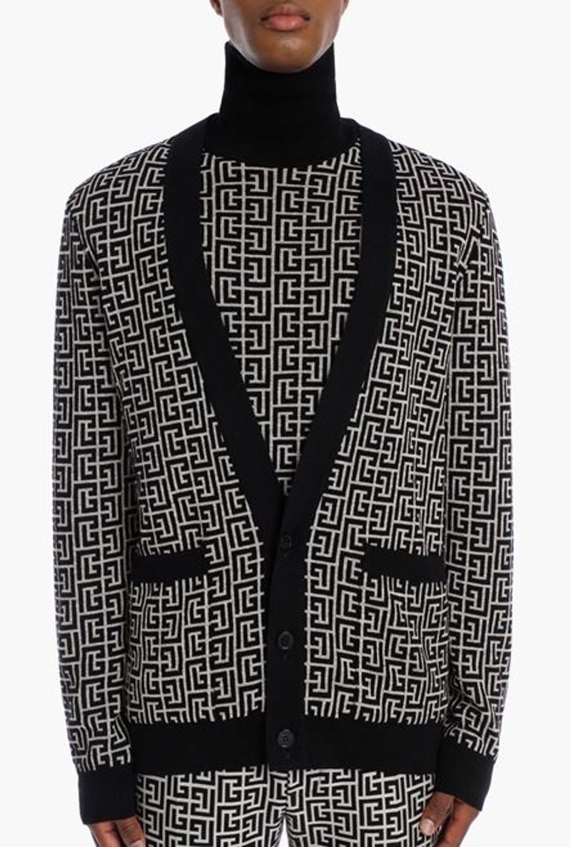 Bicolor ivory and black wool cardigan 5