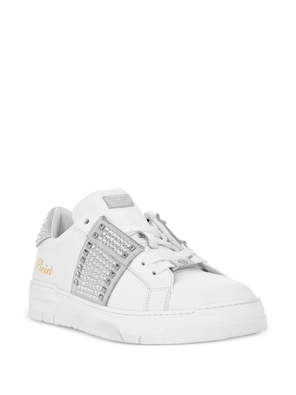 crystal-embellished leather sneakers - 2