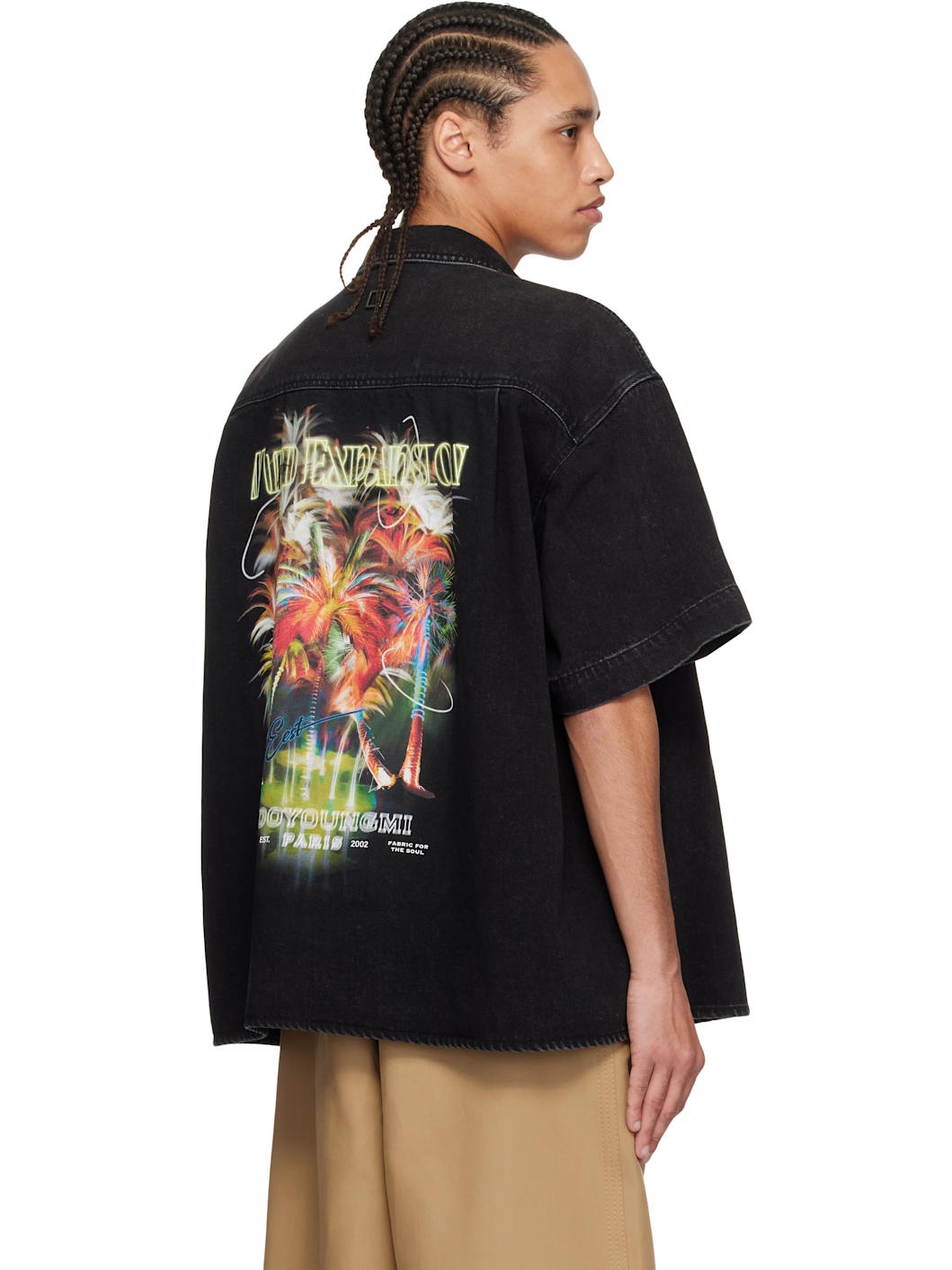 Black Palm Tree Denim Shirt - 3