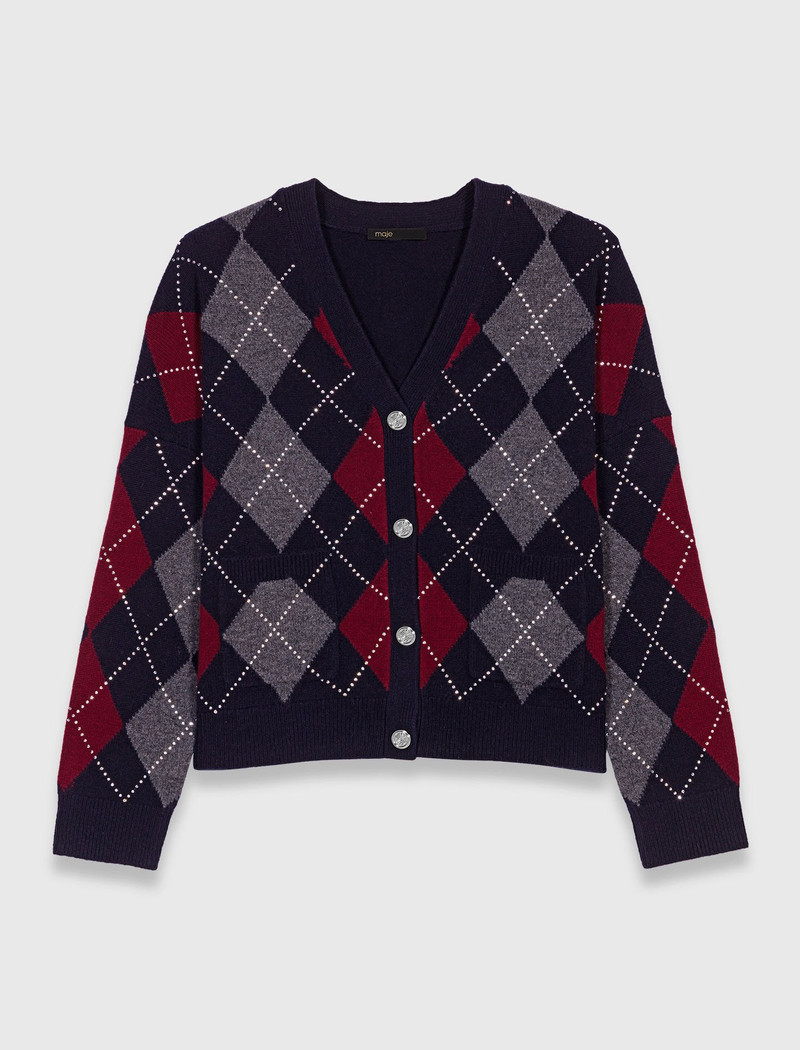 Cropped argyle pattern cardigan 1