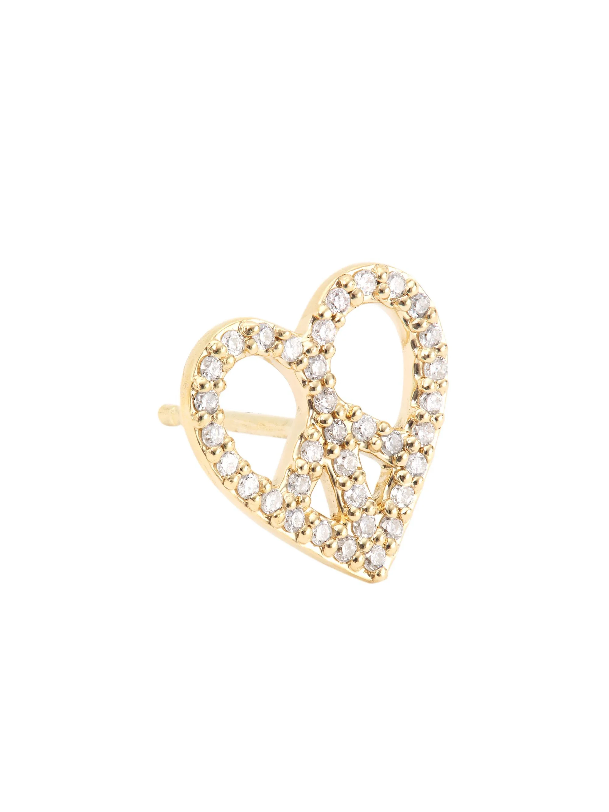 Women's Psychedelic Grooves 14K Yellow Gold & 0.01 TCW Diamond Heart Peace Sign Stud Earring - Gold - 1