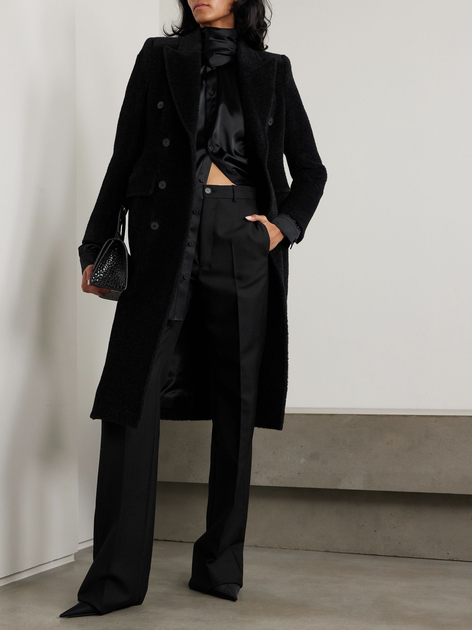 Hourglass double-breasted wool-blend twill coat Black - 2