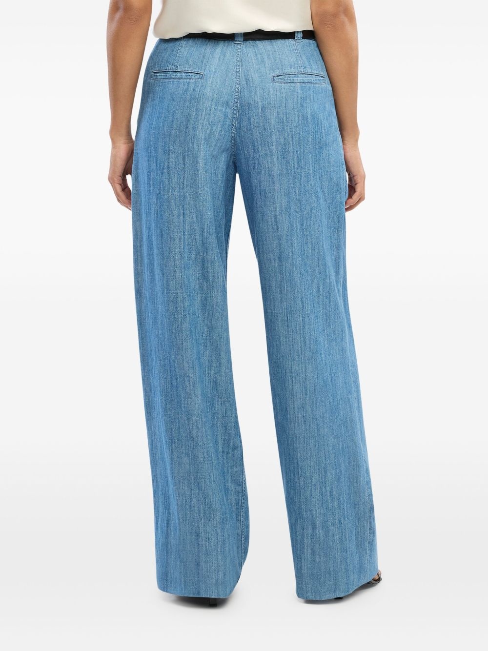 wide-leg chambray trousers - 6