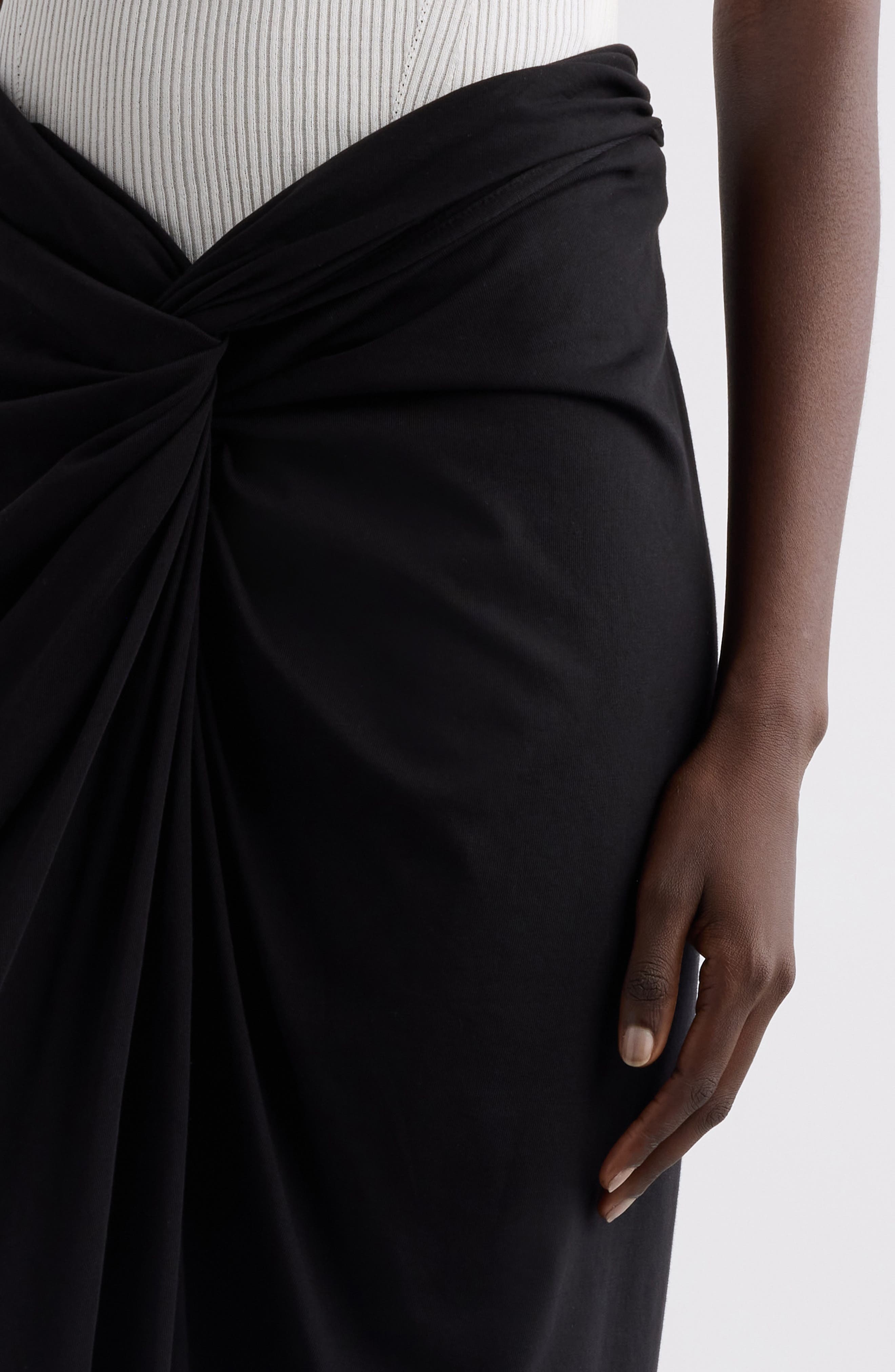 Dries Van Noten Knot Front Cotton Jersey Midi Skirt in Black at Nordstrom - 5