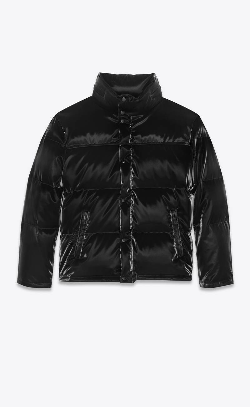 lacquered-effect oversized down jacket - 1