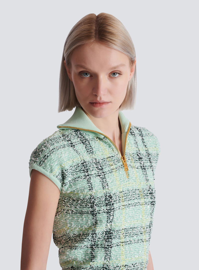 Sleeveless plaid tweed top 7