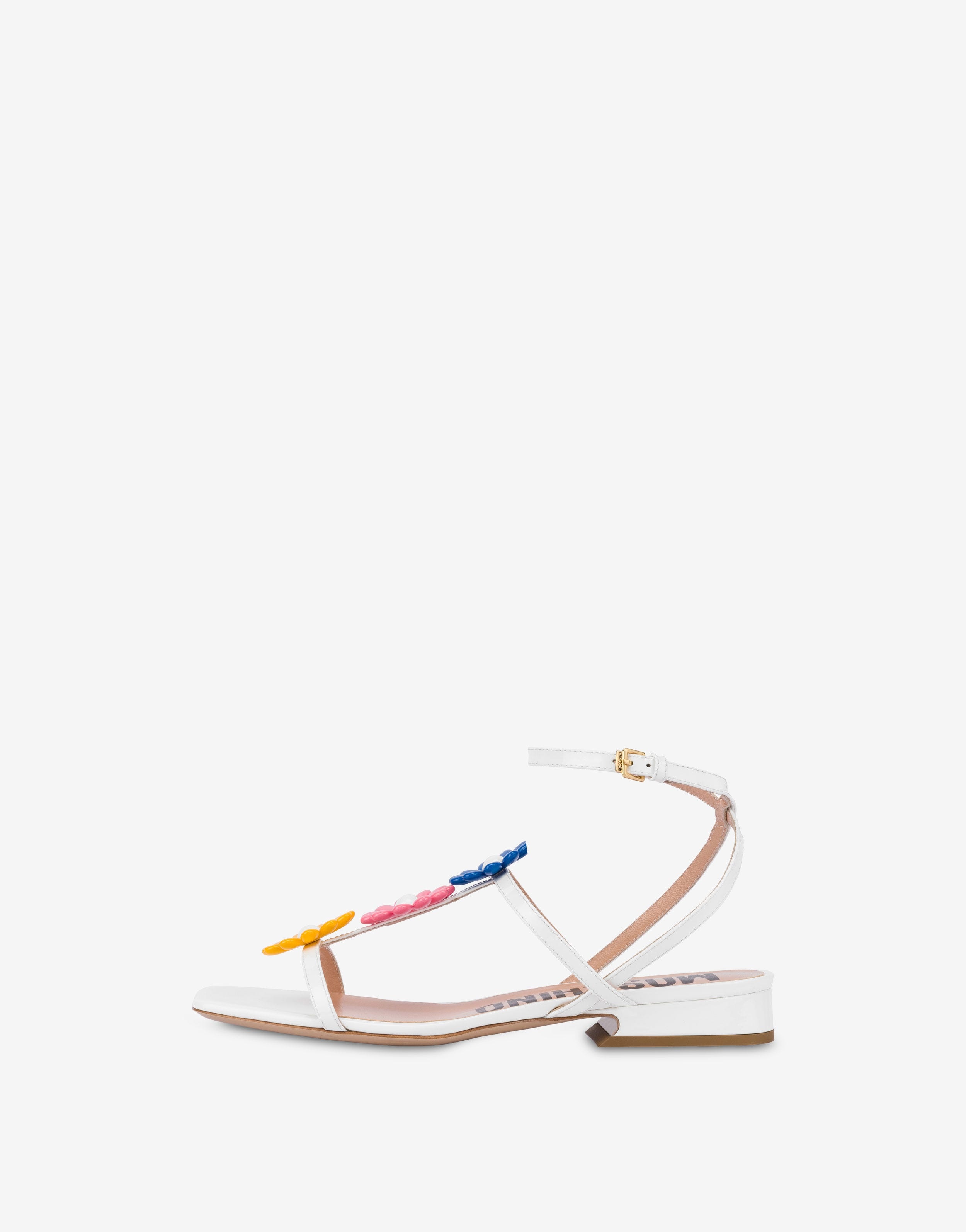 PATENT LEATHER MULTI-COLOUR FLOWERS FLAT SANDALS - 2