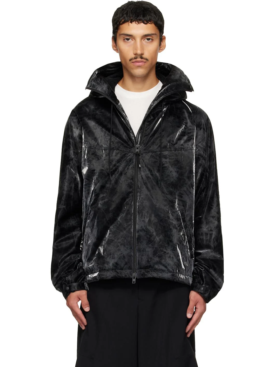 Black Marble Nylon Windbreaker Jacket - 1