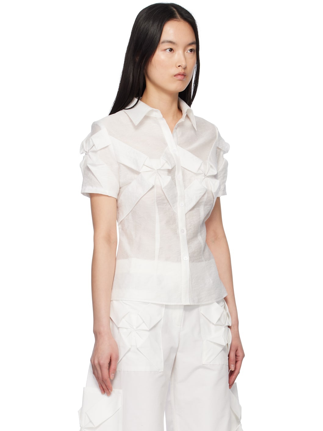 White Smocked Flower Shirt - 2
