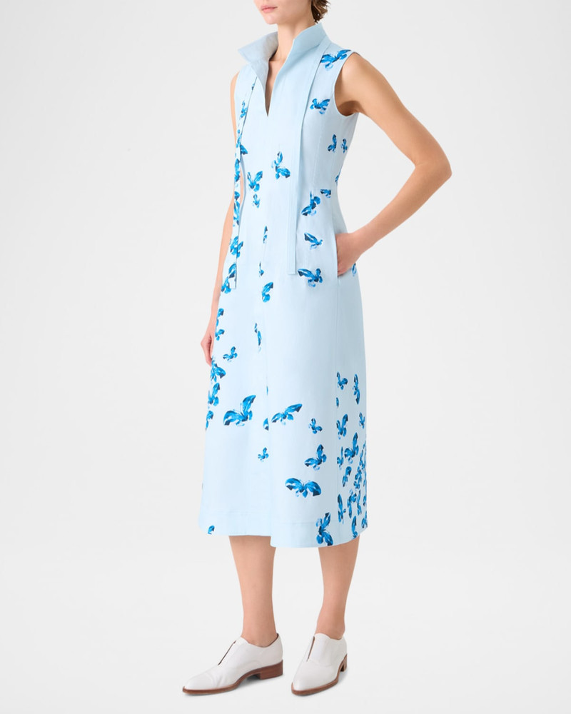 Butterfly-Print Cotton Sleeveless Midi Shirtdress 4