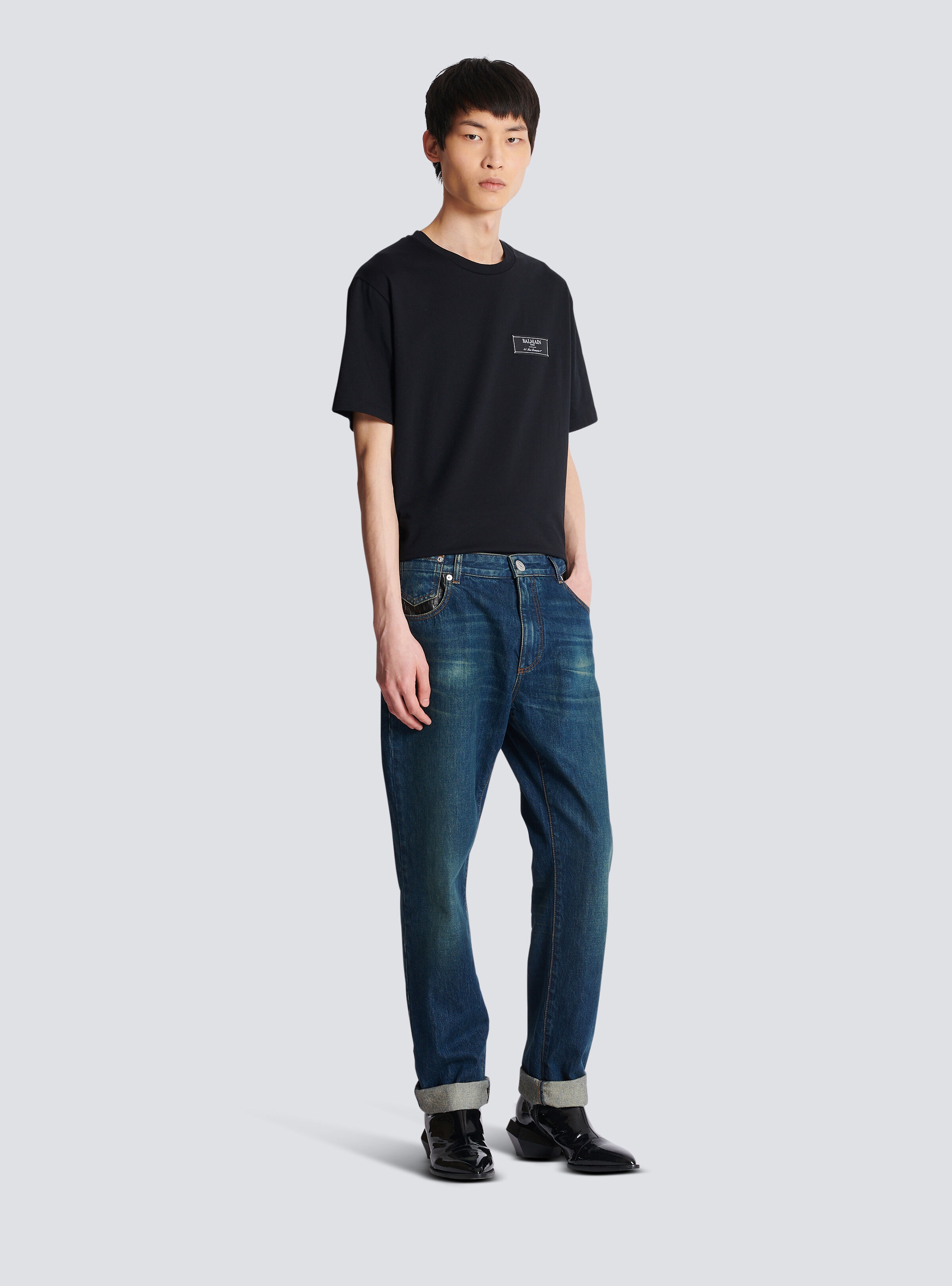 Straight-leg jeans with leather pockets - 3