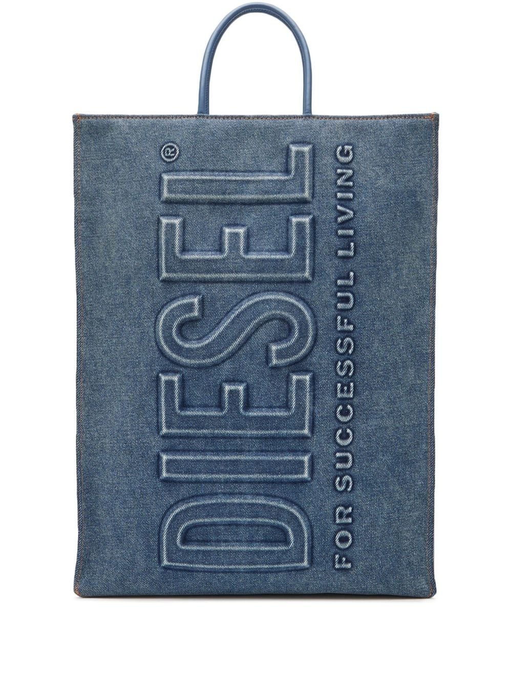 logo-embossed denim tote bag - 1