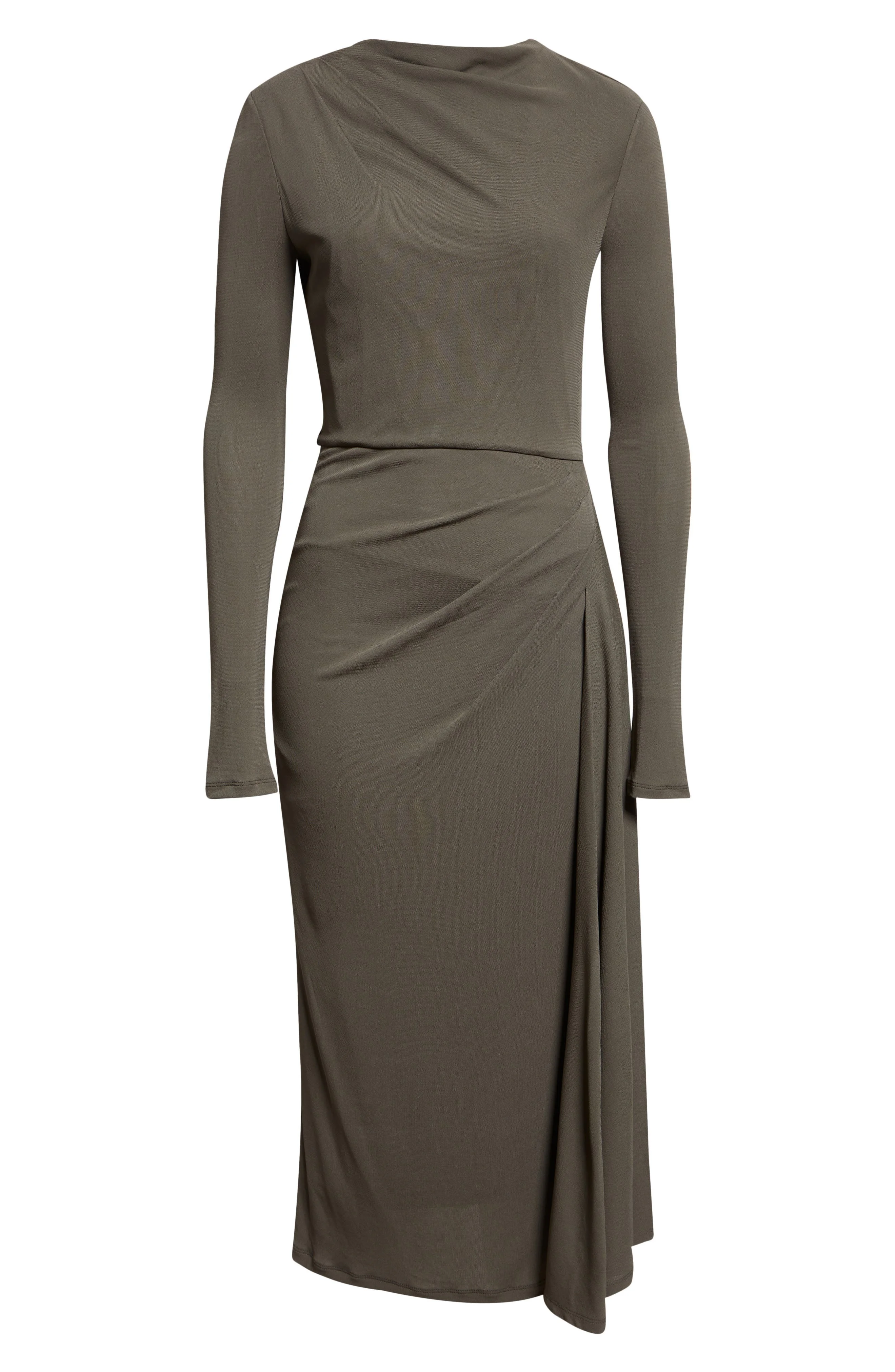Erdem Long Sleeve Draped Midi Dress in Military Green at Nordstrom - 1