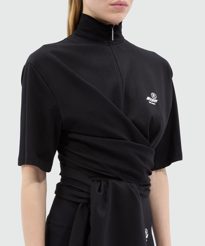 Black jersey T-shirt with tie-front 5