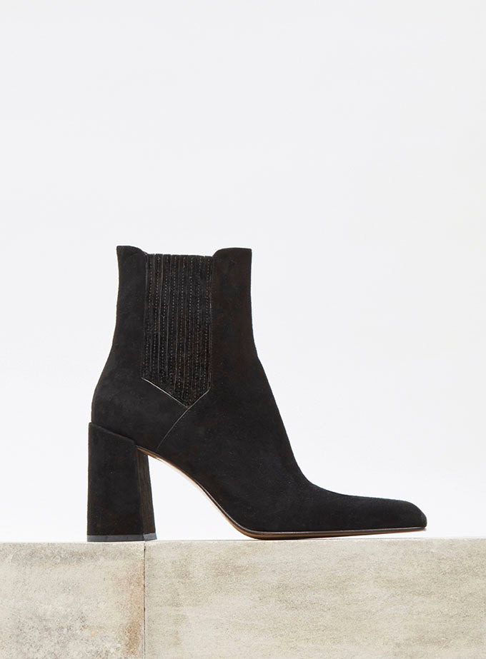 Luke High Heel Ankle Boot in Black Suede - 5