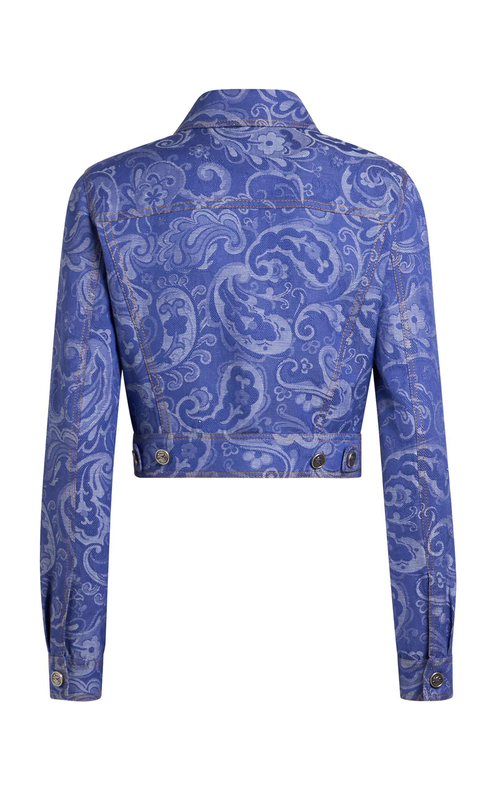 Printed Cotton-Linen Denim Jacket blue - 3