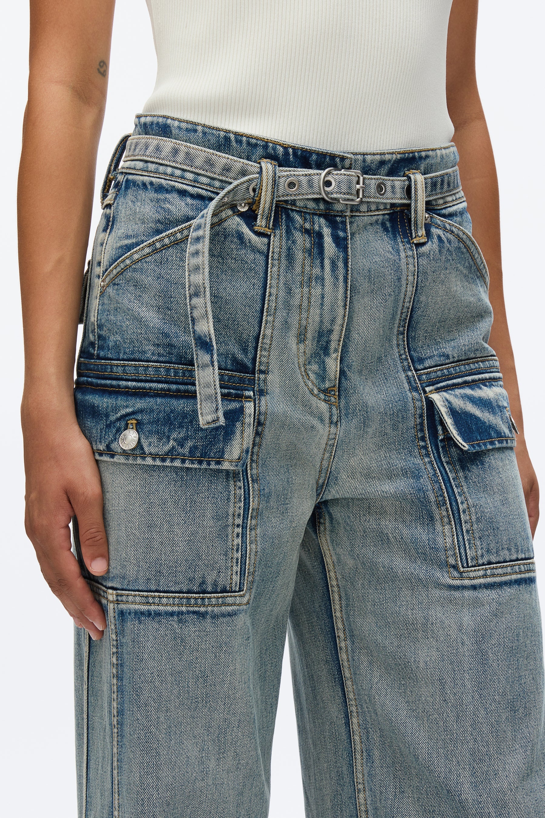 Cargo Wide Leg Belted Jeans - 5