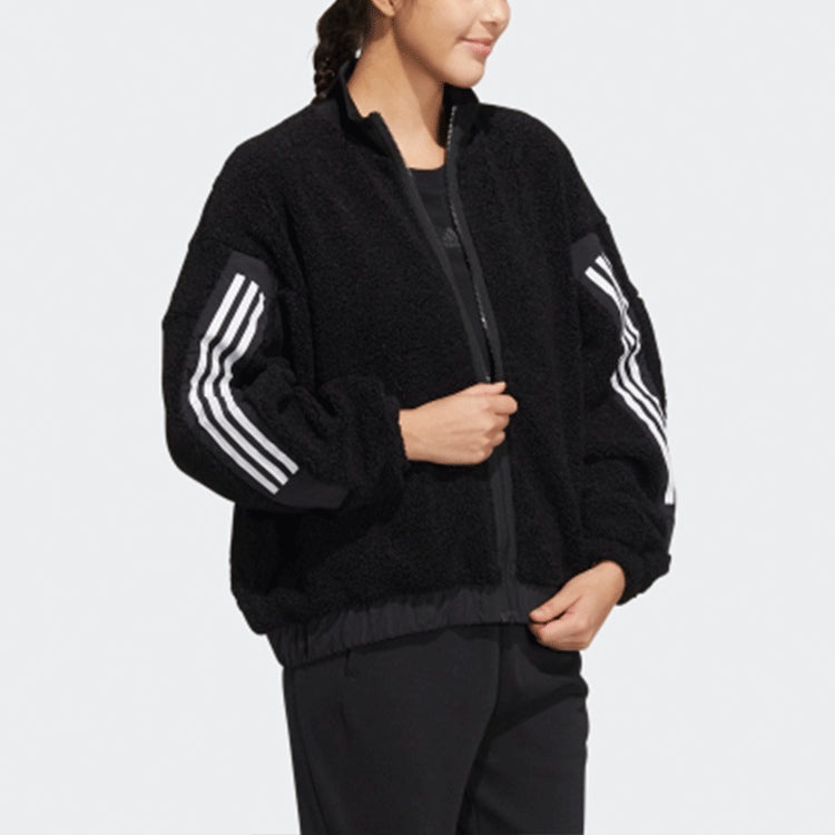 (WMNS) adidas Contrasting Colors Stripe Jacket Black HM7455 - 5