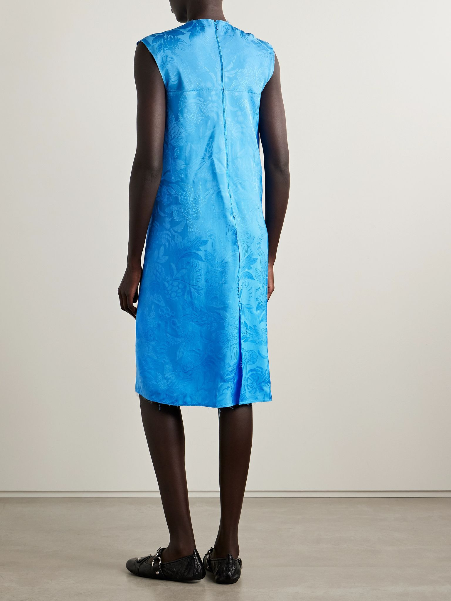 Satin-jacquard midi dress Blue - 3