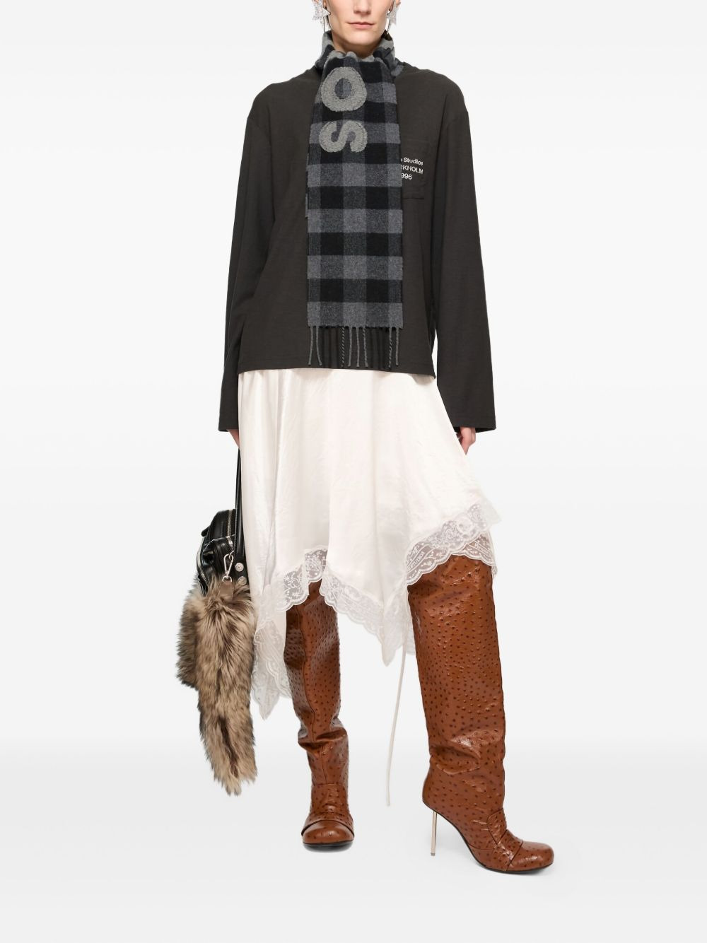 logo checked scarf - 4
