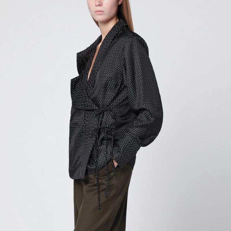 Dries Van Noten Black Wrap Shirt With Jacquard Texture Women - 1