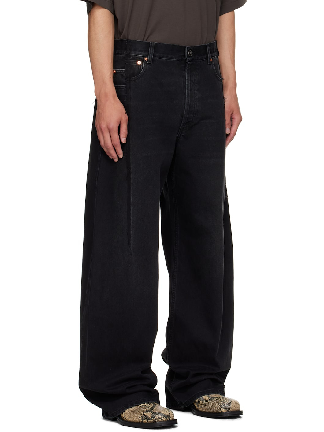 Black Cut Reconstructed Jeans - 2