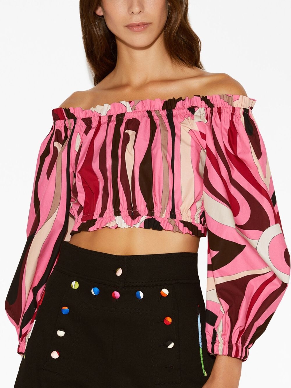 abstract-print cropped blouse - 5