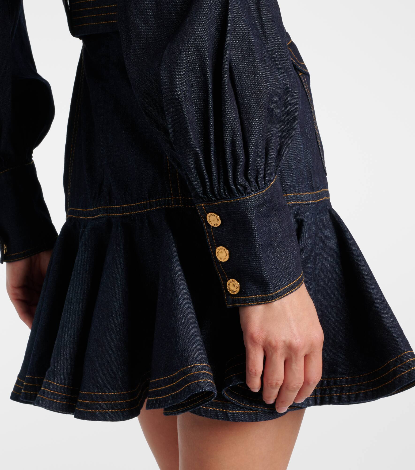 Bow-detail cotton denim minidress - 6