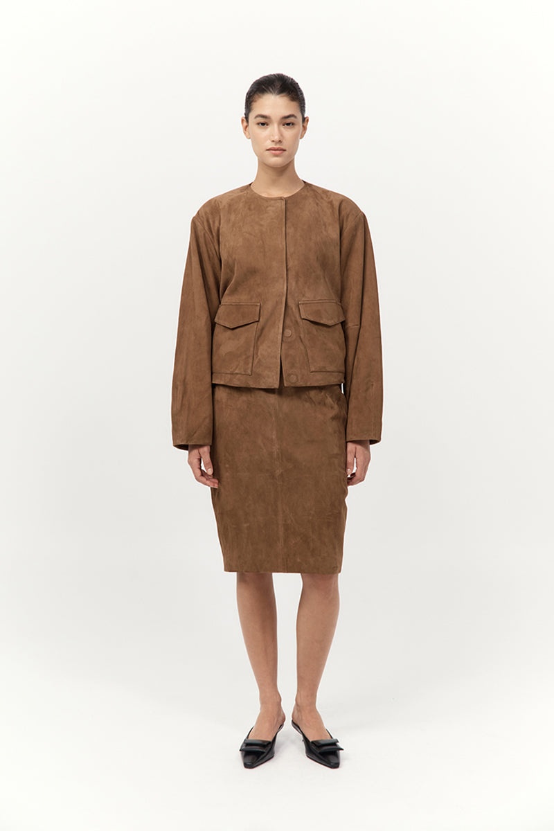 Suede Utility Cocoon Bomber - Toffee - 3