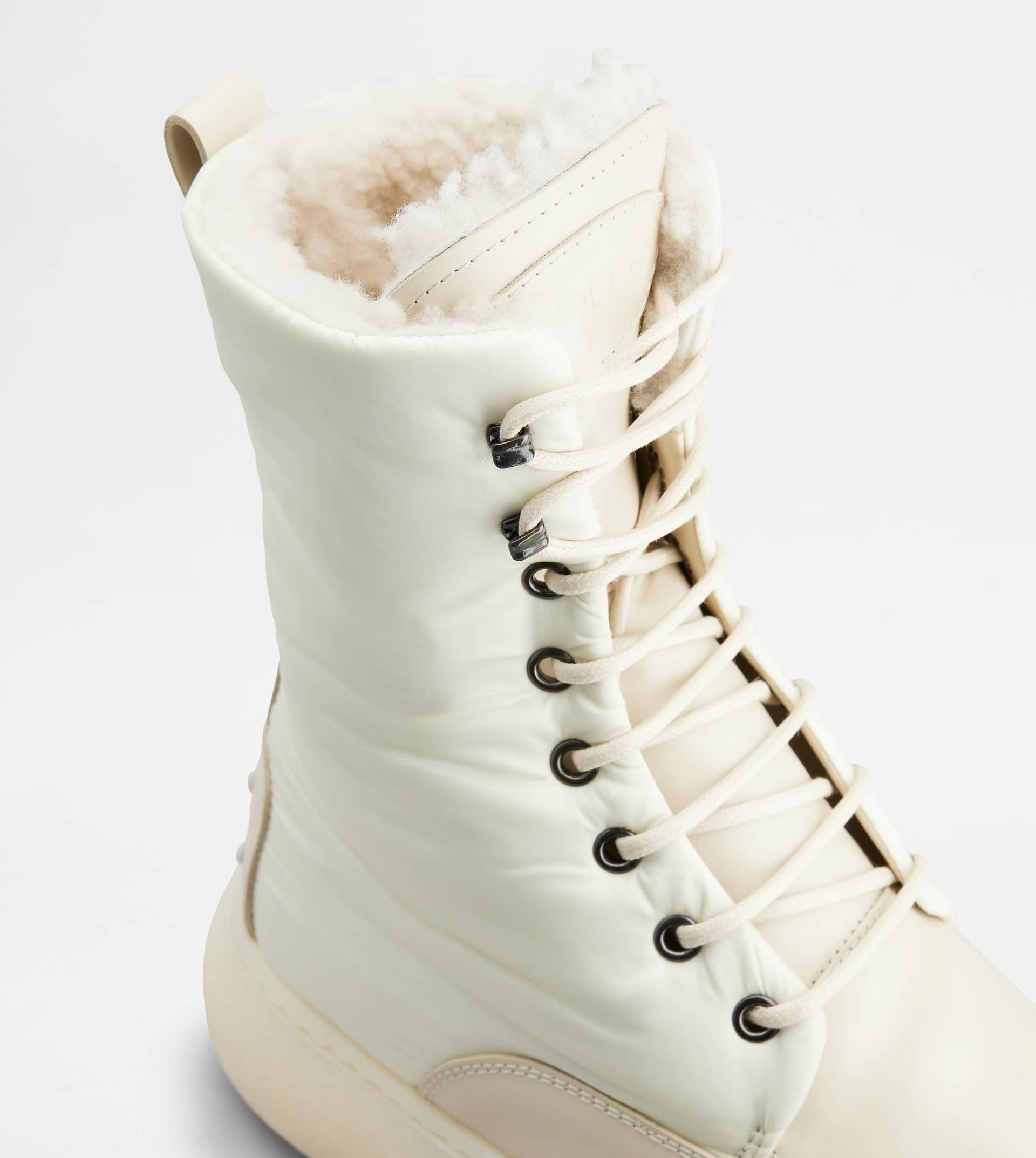 TOD'S W. G. LACE-UP ANKLE BOOTS IN LEATHER AND FABRIC - WHITE - 6