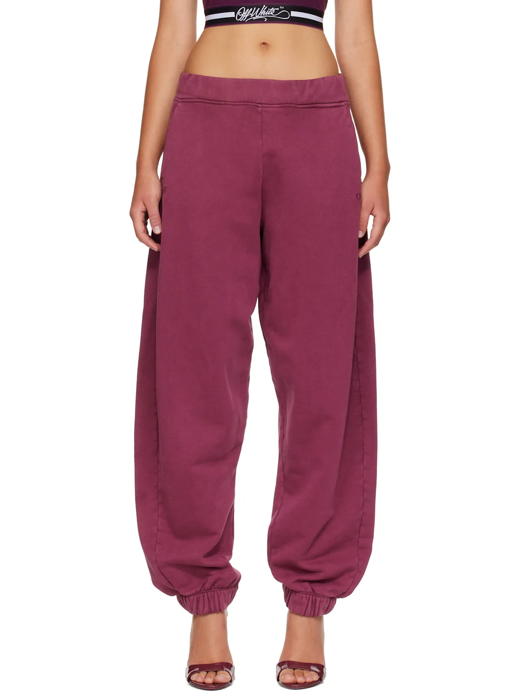 Burgundy 'Off' Stamp Balloon Sweatpants - 1