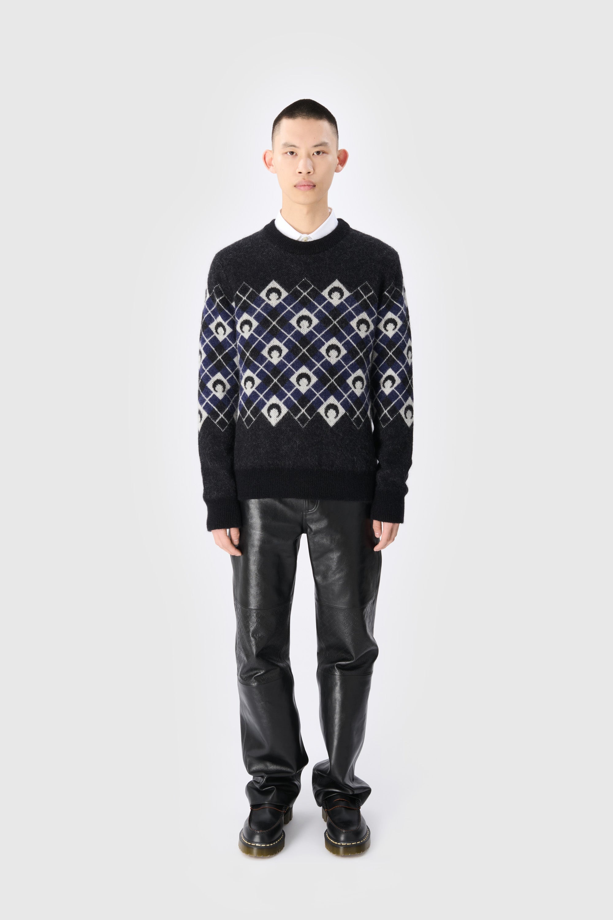 Moon Argyle Knit Crewneck Sweater - 1