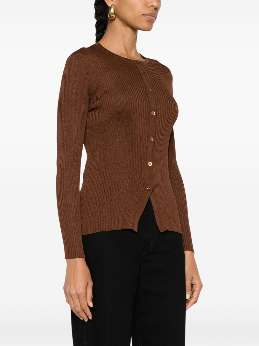 round-neck ribbed cardigan - 3