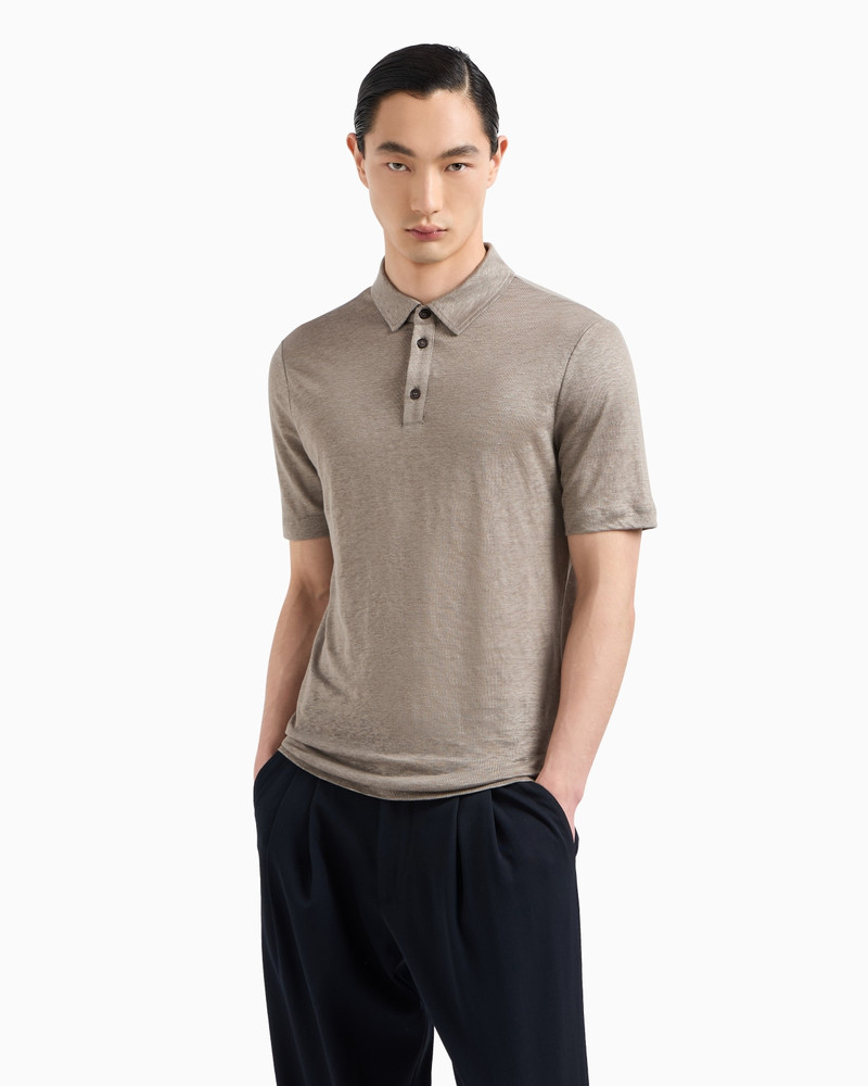 GIORGIO ARMANI SHORT-SLEEVED POLO SHIRT IN PURE LINEN JERSEY outlook