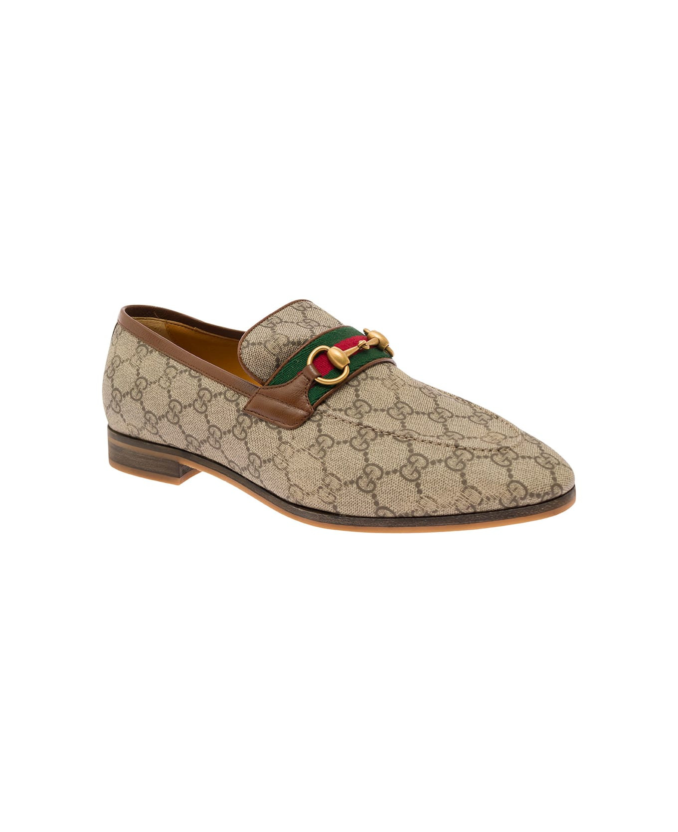 'paride' Beige Loafers With Horsebit And Web Detail In Gg Supreme Canvas Man - 2