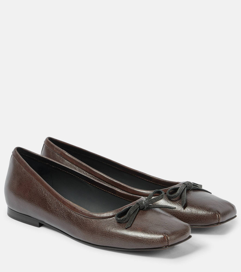 Embellished bow-detail leather ballet flats 1
